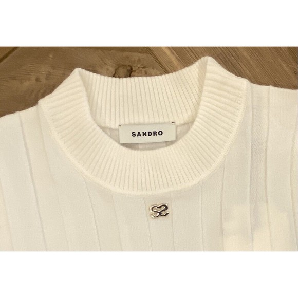 SANDRO Paris Ribbed Logo Lightweight Sweater Size 4 US XL NWT $245 MSRP - Picture 5 of 12
